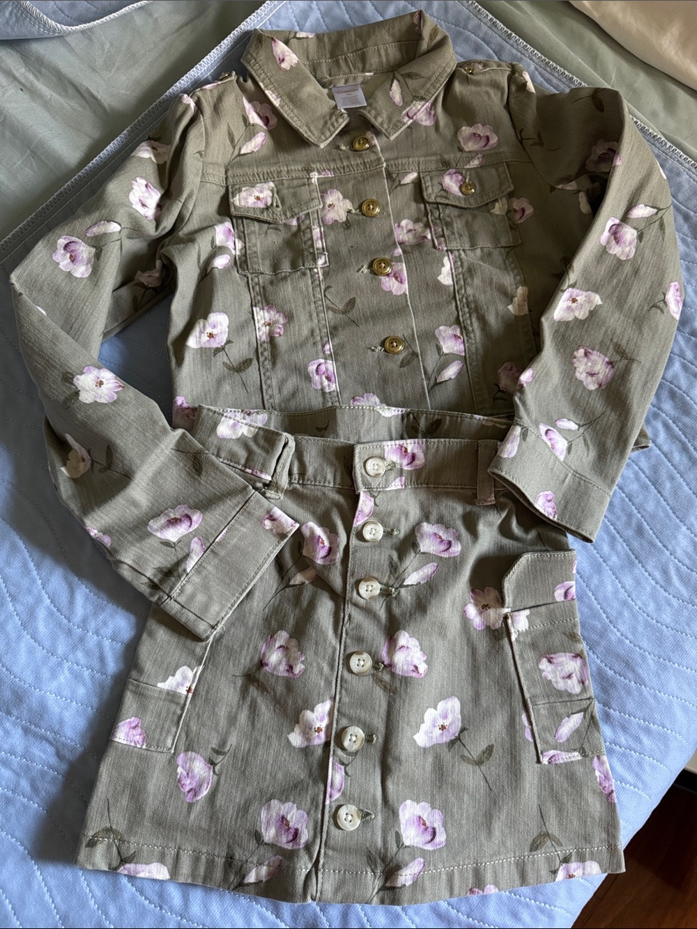 Gymboree Olive Floral Jean Jacket & Skirt Set